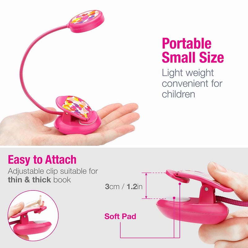 Vekkia Cute Rechargeable Book Light, Eye-Care Clip on Lights for Reading in Bed, 3 Colors & 3 Brightness, 1.8oz Lightweight, Up to 40 Hours Useage, Great Gifts for Kids & Readers (Rose Red) - Image 5